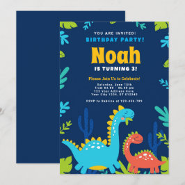 Funny Dinosaur Birthday Party Invitation Feestdagenkaart