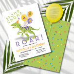 Funny Dinosaur Birthday Party Invitation Kaart<br><div class="desc">Viel je kinderen op de derde verjaardag met deze grappige uitnodiging van Stomp Chomp Roar. Met een kleurrijke Dinosaur met pet en ballonnen, t-rex en confetti. Alle formuleringen kunnen worden gewijzigd. Om meer veranderingen aan te brengen ga deze sjabloon personaliseren. Op de bodem zult u "willen dit ontwerp nog verder...</div>