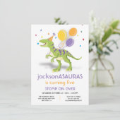 Funny Dinosaur Birthday Party Invitation Kaart (Staand voorkant)