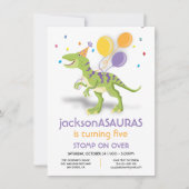 Funny Dinosaur Birthday Party Invitation Kaart (Voorkant)