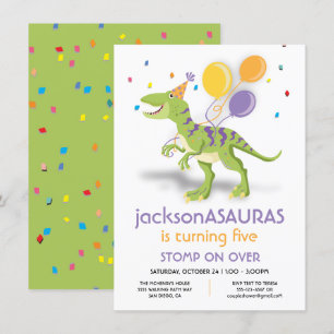 Funny Dinosaur Birthday Party Invitation Kaart