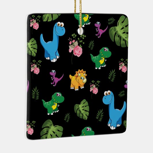 Funny Dinosaur, bladeren Keramisch Ornament (Rechts)