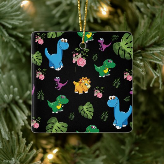 Funny Dinosaur, bladeren Keramisch Ornament (Boom)