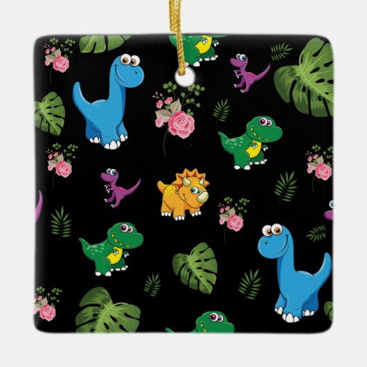 Funny Dinosaur, bladeren Keramisch Ornament (Voorkant)