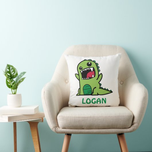 Funny dinosaur cartoon met naam kussen (Stoel)