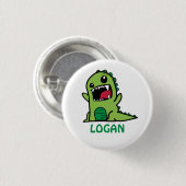 Funny dinosaur cartoon met naam ronde button 3,2 cm (Voorkant /achterkant)