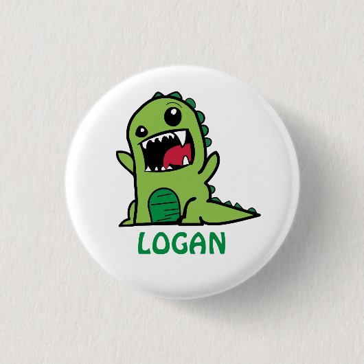 Funny dinosaur cartoon met naam ronde button 3,2 cm (Voorkant)