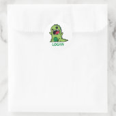 Funny dinosaur cartoon met naam ronde sticker (Tas)