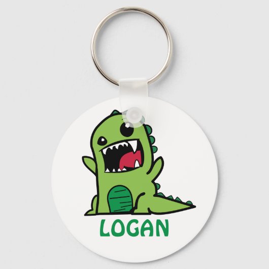 Funny dinosaur cartoon met naam sleutelhanger (Voorkant)