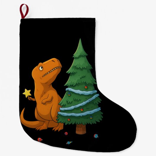 Funny Dinosaur Christmas – Cute T-Rex Holiday Grote Kerstsok (Voorkant)