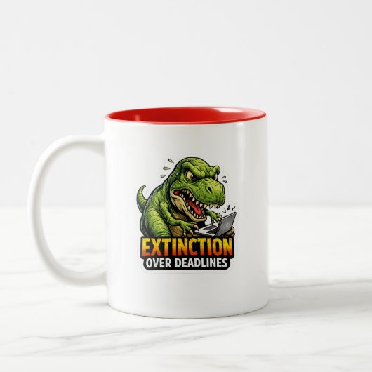 Funny Dinosaur Deadline Coffee Mug Tweekleurige Koffiemok (Links)