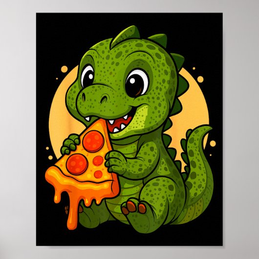 Funny Dinosaur Eating Zza Graphic Boys Girls Dinos Poster (Voorkant)