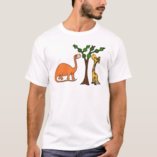 Funny Dinosaur en Giraffe Cartoon T-shirt (Voorkant)