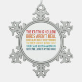 Funny Dinosaur Flat Earth Alien complottheorie Tin Sneeuwvlok Ornament (Voorkant)