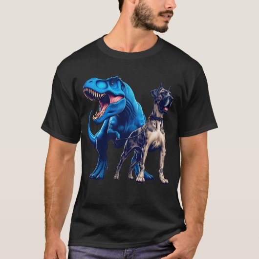 Funny Dinosaur Great Dane Walking Hondenliefhebber T-shirt (Voorkant)