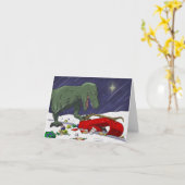 Funny Dinosaur-kerstkaart, T-Rex ontmoet Santa Kaart (Gele Bloem)