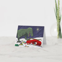 Funny Dinosaur-kerstkaart, T-Rex ontmoet Santa