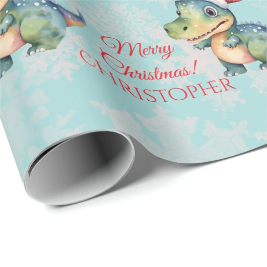 Funny Dinosaur Kerstmis Cadeaupapier (Rol Hoek)