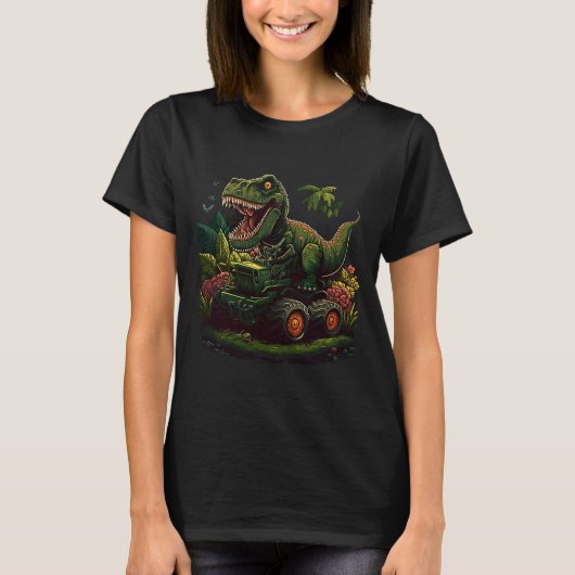 Funny Dinosaur neemt Monster Truck Joyride T-shirt (Voorkant)