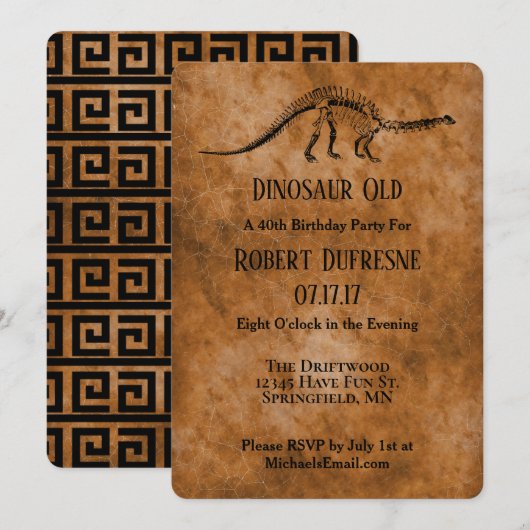 Funny Dinosaur Old Birthday Party Invitation Kaart (Voorkant / Achterkant)
