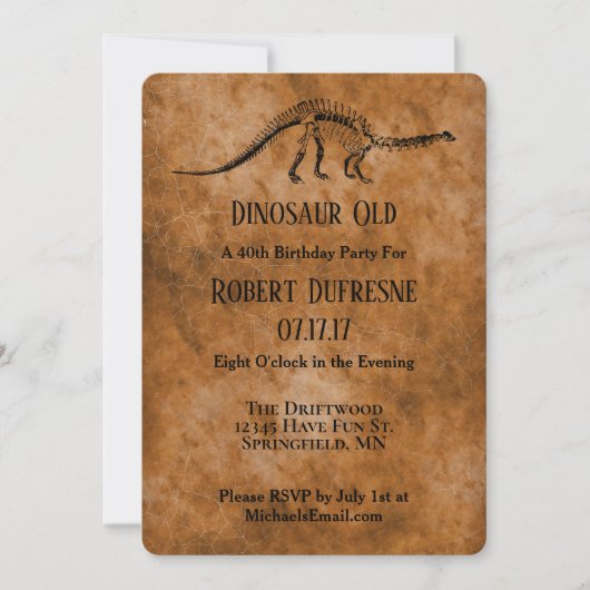 Funny Dinosaur Old Birthday Party Invitation Kaart (Voorkant)