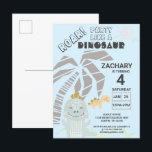 Funny Dinosaur Roar Kids Birthday Party Invitation Uitnodiging Briefkaart<br><div class="desc">Je kleine jongen wil feesten als dinosaurus op hun volgende verjaardagsfeestje. Nodig vrienden en familie uit met dit schattige briefkaart dat schattige dinosaurussen met een feestelijke lichtblauwe achtergrond bevat. Een palmboom en zon versieren deze uitnodiging van het verjaardagsfeestje voor jongens, waar je de informatie kunt personaliseren met de naam van...</div>