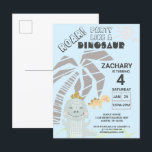 Funny Dinosaur Roar Kids Birthday Party Invitation Uitnodiging Briefkaart<br><div class="desc">Je kleine jongen wil feesten als dinosaurus op hun volgende verjaardagsfeestje. Nodig vrienden en familie uit met dit schattige briefkaart dat schattige dinosaurussen met een feestelijke lichtblauwe achtergrond bevat. Een palmboom en zon versieren deze uitnodiging van het verjaardagsfeestje voor jongens, waar je de informatie kunt personaliseren met de naam van...</div>