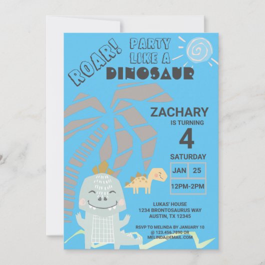 Funny Dinosaur Roar Kids Birthday Party Kaart (Voorkant)