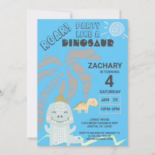 Funny Dinosaur Roar Kids Birthday Party Kaart