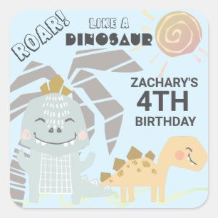 Funny Dinosaur Roar Kids Birthday Party Vierkante Sticker