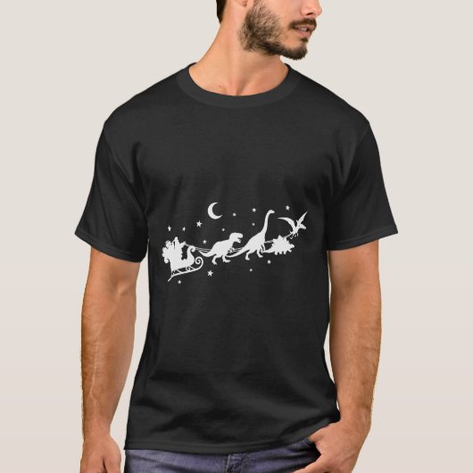 Funny Dinosaur Santa Sleigh Xmas Pajamas For Famil T-shirt (Voorkant)