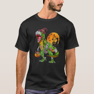 Funny Dinosaur Skeleton Zombie Halloween Witch Gif T-shirt