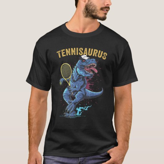 Funny Dinosaur speelt Tennis Retro Style Tennisau T-shirt (Voorkant)