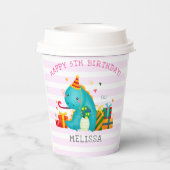 Funny Dinosaur Stomp Chomp and roar Birthday Girl Papieren Bekers (Achterkant)