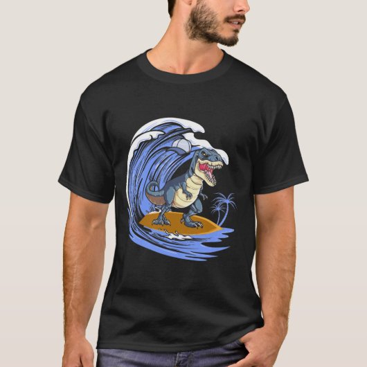 Funny Dinosaur Surfing Gift for Women Mannen T- T-shirt (Voorkant)