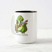 Funny Dinosaur T-Rex haat gitaarafstempeling Tweekleurige Koffiemok (Voorkant links)