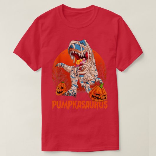 Funny Dinosaur T rex Mummy Pumpkin Halloween voor  T-shirt (Design voorkant)