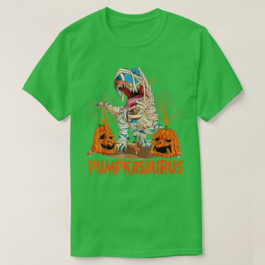 Funny Dinosaur T rex Mummy Pumpkin Halloween voor  T-shirt (Design voorkant)