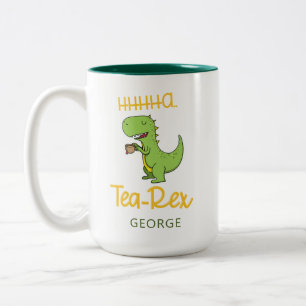 Funny Dinosaur Tea Rex Tyrannosaurus Birthday Gag Tweekleurige Koffiemok