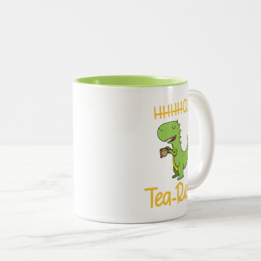 Funny Dinosaur Tea Rex Tyrannosaurus Birthday Tweekleurige Koffiemok (Voorkant rechts)