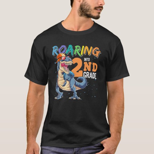 Funny Dinosaur terug naar school Roaring in 2e Gra T-shirt (Voorkant)