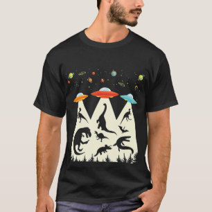 Funny Dinosaur UFO Lover Gift Retro  Alien T-shirt