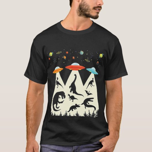 Funny Dinosaur UFO Lover Gift Retro  Alien T-shirt (Voorkant)