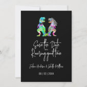 Funny Dinosaur Wedding Black and White Save The Date (Voorkant)