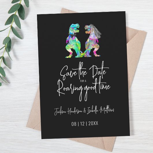 Funny Dinosaur Wedding Black and White Save The Date