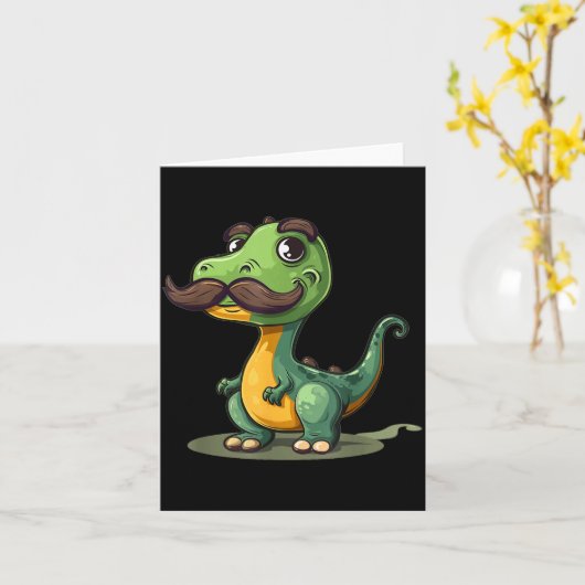 Funny Dinosaur With Mustache Beard For Adults And Kaart (Gele Bloem)