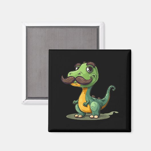 Funny Dinosaur With Mustache Beard For Adults And  Magneet (Voorkant / Achterkant)