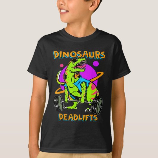 Funny Dinosaurs And Deadlifts Weightlifting Bodybu T-shirt (Voorkant)