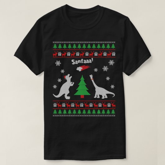 Funny Dinosaurs en Santa Ugly met Kerstmis T-shirt (Design voorkant)
