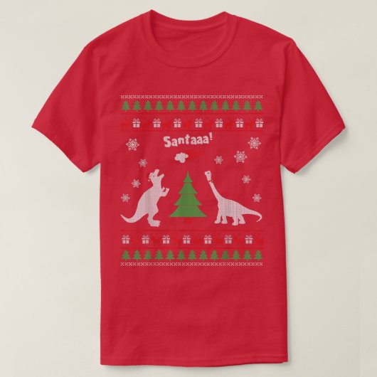 Funny Dinosaurs en Santa Ugly met Kerstmis T T-shirt (Design voorkant)